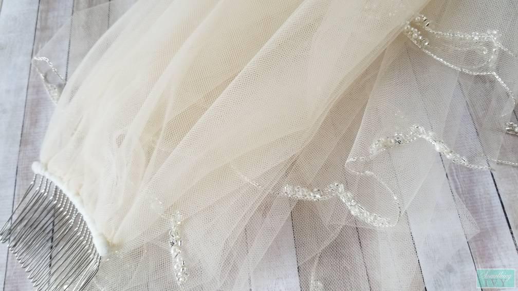 2 Tier - Champagne Beaded Veil - Bugles Beads, Rhinestones – Something Ivy