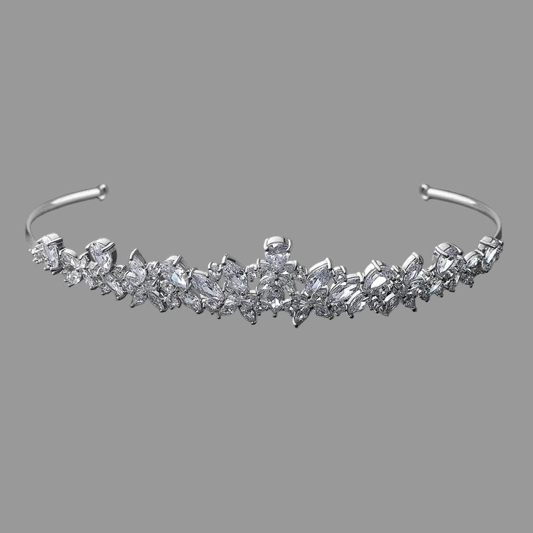 3390 Cubic Zirconia Silver Crowns Wedding Tiara Headband for Bride Silver Cubic Zirconia Bridal Tiara – Elegant Wedding  main image 4