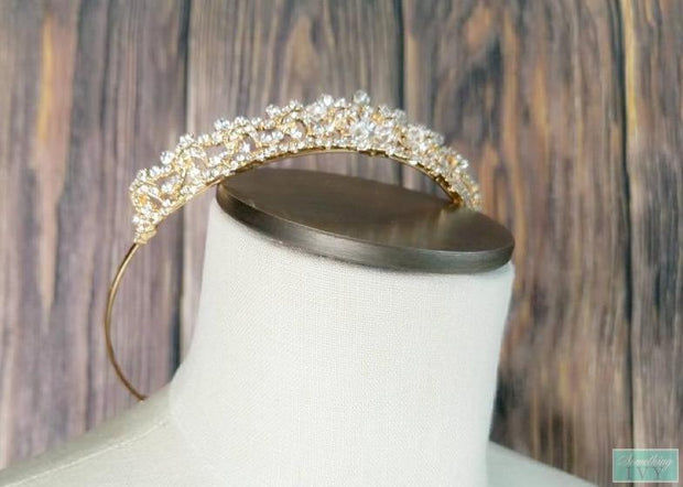 1" Crystal Gold Tiara with Clear Stones-Something Ivy