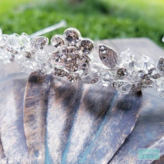 1" Silver Tiara Crown- Pageant Tiara - Silver Wedding Crown-Something Ivy