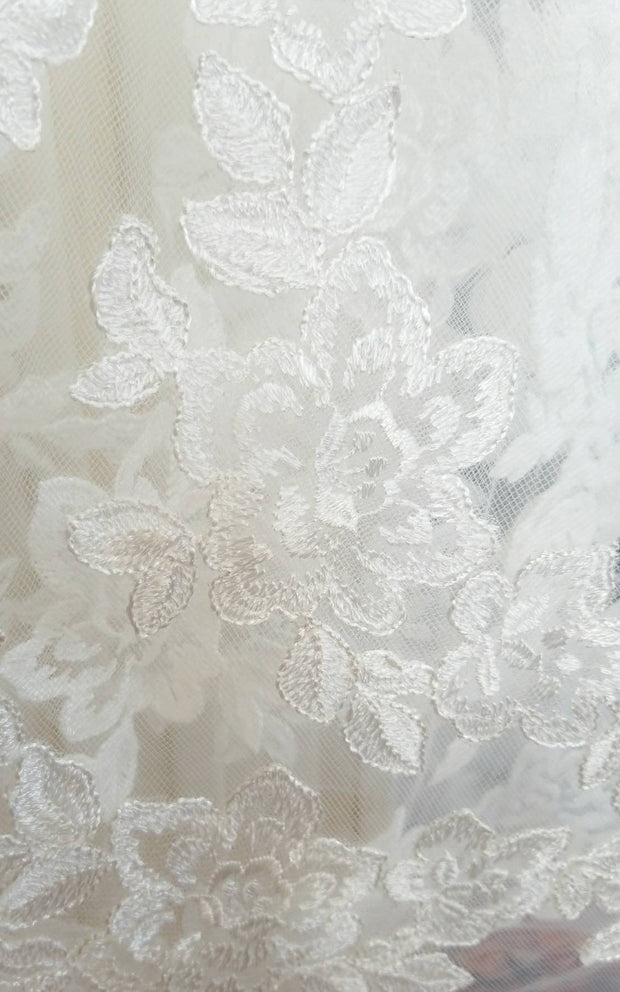 108" Cathedral Unbeaded Alencon Beaded Lace Wedding Veil - Long Lace Veils - 108" inches long - Lace Cathedral Veil, Veils With Lace-Something Ivy
