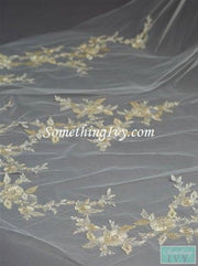 108" - Embroidered Gold & Silver Cathedral Veil Gold Applique Lace Veils-Something Ivy