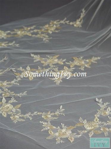 108 - Embroidered Gold & Silver Cathedral Veil Gold Applique Lace Vei –  Something Ivy