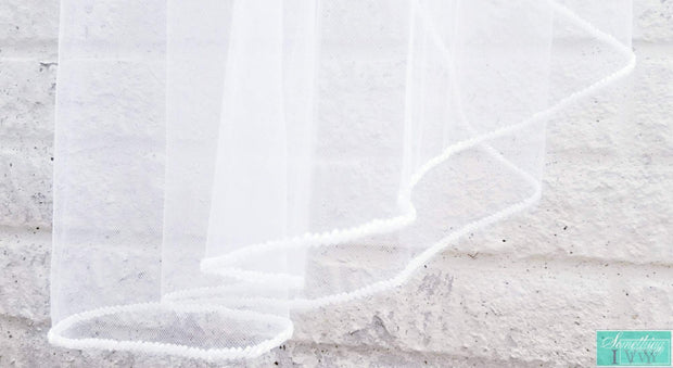 108" - Frost Beaded Cathedral Edge Veil - Beaded Veils - Beaded Edge - Frosted White Beaded Edge - Opaque Beaded Veil - Cathedral-Something Ivy