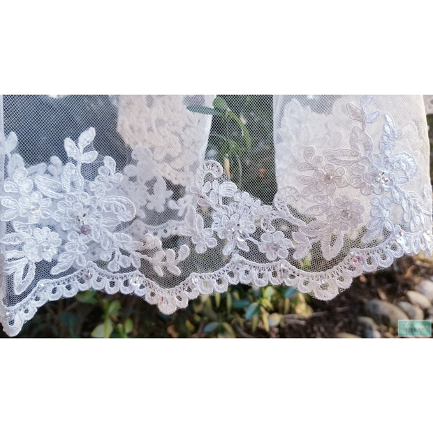108" L - Alencon Beaded Lace Cathedral Wedding Veil-Something Ivy