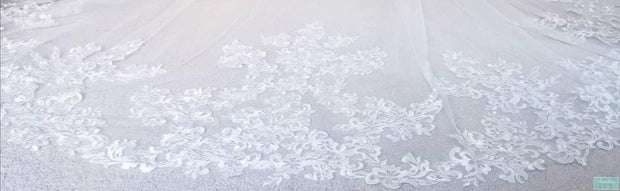 120" - Alencon Lace Beaded Cathedral Wedding Veil-Something Ivy
