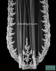 130" Long Lace Beaded Cathedral with with Rhinestone, Beads & Pearls - Royal Cathedral Veils-Something Ivy