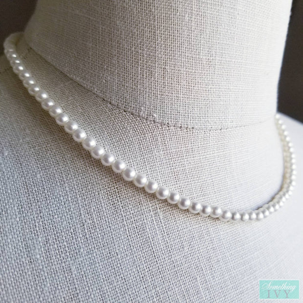 14"- 16" Pearl Necklaces 4MM - Bridesmaids Pearl Necklaces - Flower Girl Pearl Necklaces - Bride Pearl Necklace - Pearl Necklaces-Something Ivy