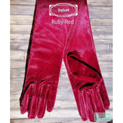 15" - Velvet Ruby Red Opera Gloves - Velvet Formal Wear Gloves - Velvet Costume Gloves - Velvet Maroon Satin Gloves-Something Ivy