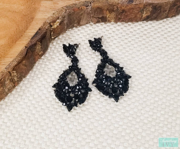 2" - Black Cluster Rhinestone Formal Earrings-Something Ivy