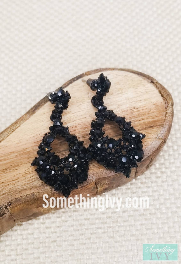 2" - Black Cluster Rhinestone Formal Earrings-Something Ivy