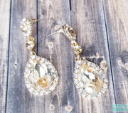 2" - Champagne/Gold Drop Earrings - Champagne Earrings - Light Gold Rhinestone Earrings-Something Ivy