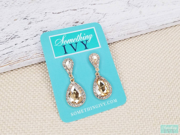2" - Champagne/Gold Drop Earrings - Champagne Earrings-Something Ivy