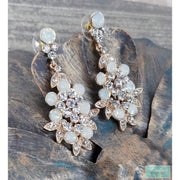 2" - Opal Rose Gold Drop Earrings - Rose Gold Opal Earrings - Rose Gold Rhinestone Earrings -Rose Gold Dangle Earrings-Something Ivy