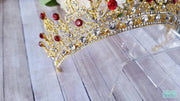 2"- Ruby Red & Tiara - Gold Headband - Gold/Ruby Red High Tiara - Tiara with Red Accents-Something Ivy