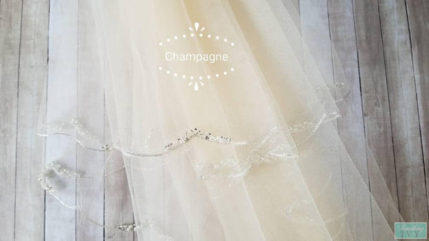 2 Tier - Champagne Beaded Veil - Bugles Beads, Rhinestones – Something Ivy