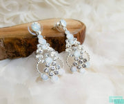 2.10" - Opal/Silver Drop Earrings - Opal Earrings - Opal Rhinestone Earrings-Something Ivy