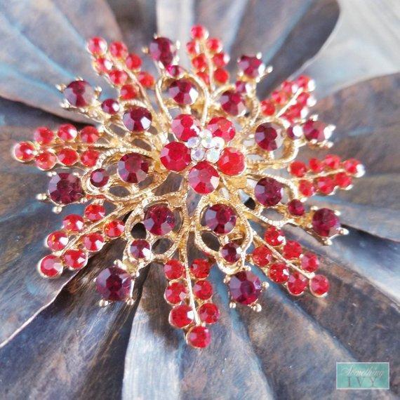 2.10" Ruby Red/Gold Brooch - Wedding Brooches - Garment Brooches-Something Ivy