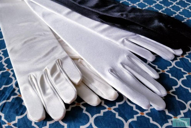 23" Long - White Opera Gloves Satin - Formal Wear Gloves - Costume Gloves - Bridal Satin Gloves - Debutante Gloves - Satin Gloves-Something Ivy
