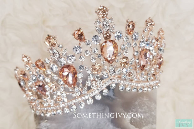 2.5" Rose Gold Tiara with Champagne & Amber Colors-Something Ivy
