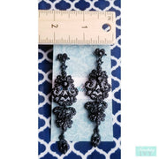 3" - Black Drop Earrings - Black Chandelier Earrings - Black Rhinestone Earrings-Something Ivy