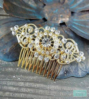3" - Small Gold Comb - Beaded with Crystals-Something Ivy