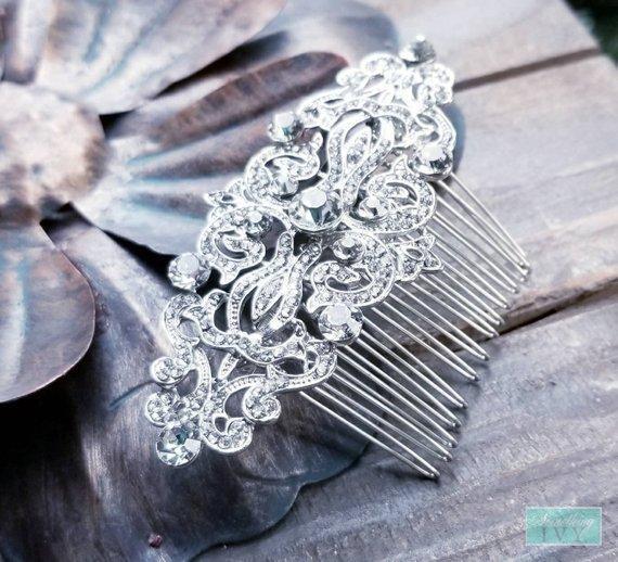 3.5" Antique Silver Comb - Bridal Combs - Silver Combs - Art Deco Comb-Something Ivy