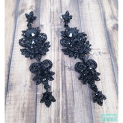 3.5" - Black Drop Earrings - Black Chandelier Earrings - Black Rhinestone Earrings-Something Ivy