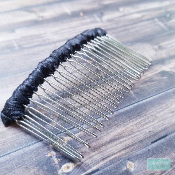 3.5" - Black Satin Wrapped Comb - Veil Combs - Drop Veil Combs - Prom Combs - Mantilla Combs-Something Ivy