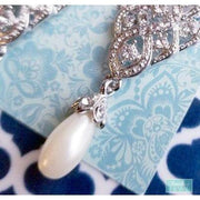3.5" - Crystal Pearl Drop Earrings - Wedding Earrings - Drop Earrings - Crystal Earrings-Something Ivy