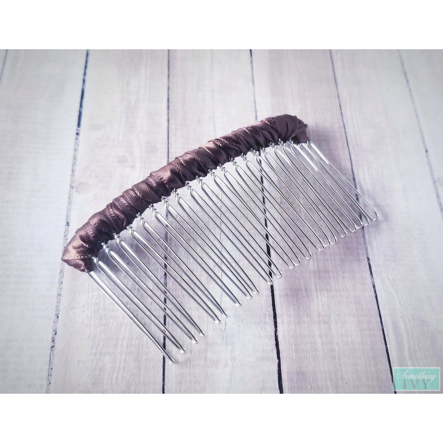 3.5 - Dark Brown Satin Wrapped Comb - Veil Combs - Drop Veil Combs - –  Something Ivy
