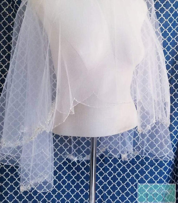 36" Two Tier Silver Embroidered Edge Veil - Scallop Edge Veil - Embroidered Veils - Two Tier Veils - Fold Over Veils - Circle Cut Veil-Something Ivy