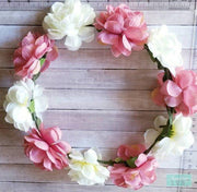 360 Circle - Ivory/Blush Flower Crown Wreath - Boho Bridal Headpiece - Natural Wedding Hair Wreath-Something Ivy