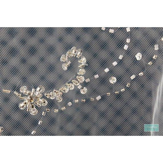 36"L - Beaded Veil with Bugles Beads, Rhinestones, Rondelles, Sequins & Beads - Fingertip Beaded Veils -Something Ivy