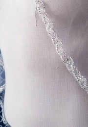 38" - Bugle Beaded Edge Wedding Veil w/Silver Accents - Wedding Veils with silver beads-Something Ivy