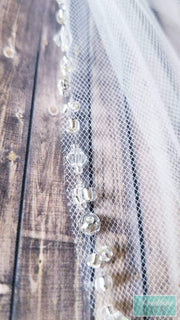38" - Bugle Beads, Rhinestone, Crystal Beaded Veil with Beads and Silver Accents-Something Ivy