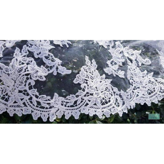41" L - Fingertip Beaded Lace Applique Veil with 20" Upper Cut Edge-Something Ivy