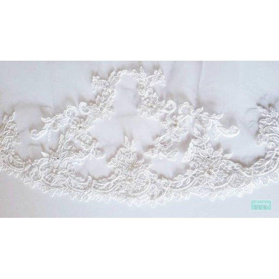 41" L - Fingertip Beaded Lace Applique Veil with 20" Upper Cut Edge-Something Ivy