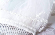 41" - Pearl Crystal Beaded Edge Wedding Veil - Pearl Bridal Veils-Something Ivy