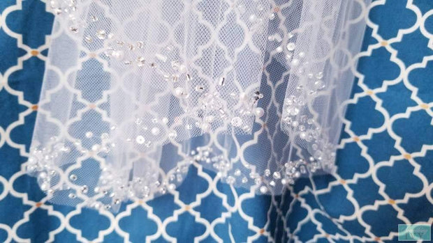 41"L - Heavy Beaded Veil with Bugles -Pearls - Rhinestones - Crystals-Something Ivy