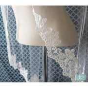 42" L - Fingertip UnBeaded Alencon Lace Wedding Veil-Something Ivy