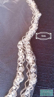 42" - Pearl Wave Beaded Edge Wedding Veil w/Silver Accents-Something Ivy