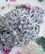 Antique Silver Crescent Crystal Comb-Something Ivy