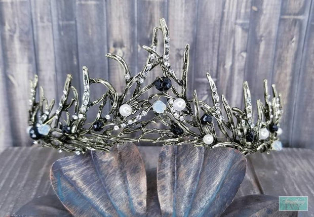 Baroque Opal and Black Beading Tiara - Baroque Tiara - Baroque Crown with Opal Accents-Something Ivy