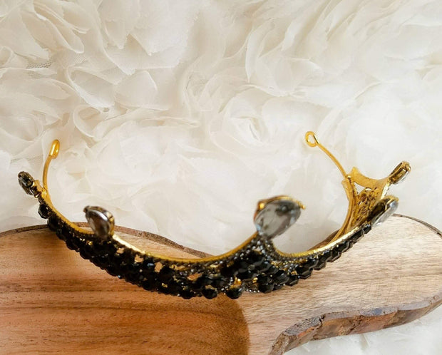 Black/Vintage Gold Baroque Crown - Black Tiara Tiara with Black Stones-Something Ivy