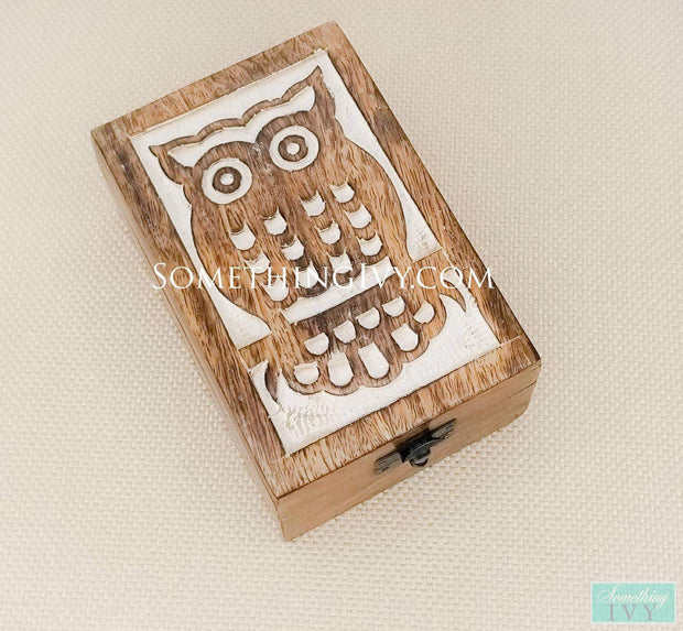 Carved Wood Owl Box - Owl Gift Box - Owl Wood Box - Owl Jewelry Box - Owl Keepsake Box-Something Ivy