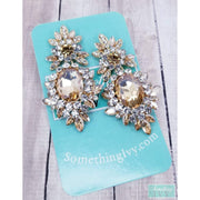 Champagne Drop Earrings - Champagne Earrings - Light Gold Rhinestone Earrings - Oyster Color Earrings - Pierced-Something Ivy