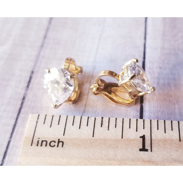 Clip on Cubic Zirconia Pear Shape Stud Gold Earrings-Something Ivy