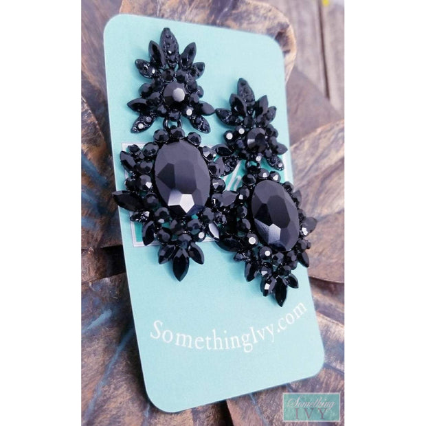 Cluster Black Drop Dangle Earrings - Black Chandelier Earrings - Black Rhinestone Earrings-Something Ivy