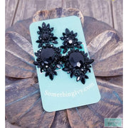 Cluster Black Drop Dangle Earrings - Black Chandelier Earrings - Black Rhinestone Earrings-Something Ivy